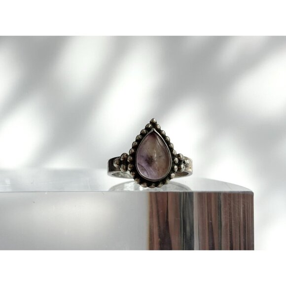 Purple Amethyst Beaded Teardrop Beaded Sterling Silver 925 Vintage Ring sz 7.25 - Picture 6 of 10